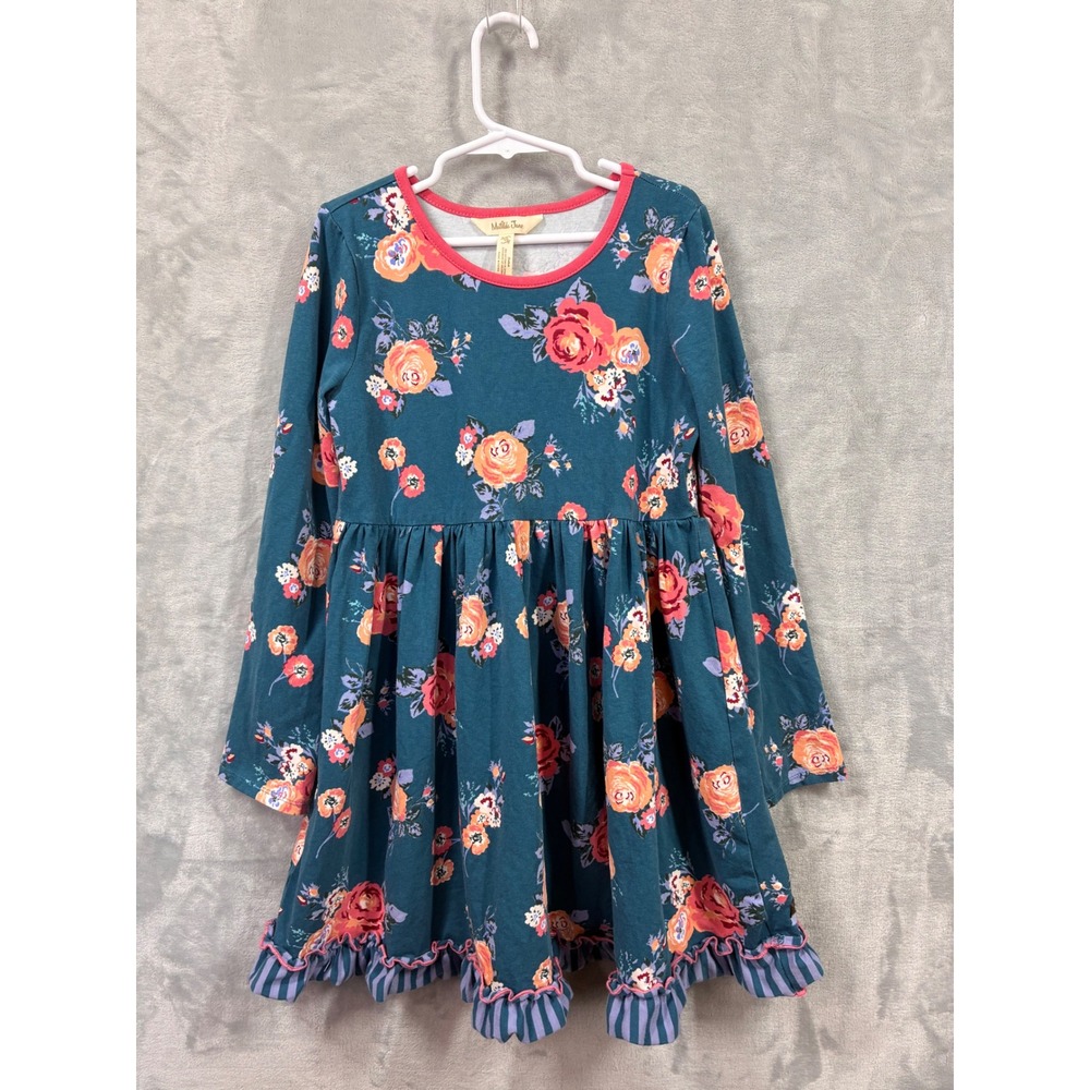 Matilda Jane Girls Teal Floral Long Sleeve Ruffle Dress Size 10 26031D